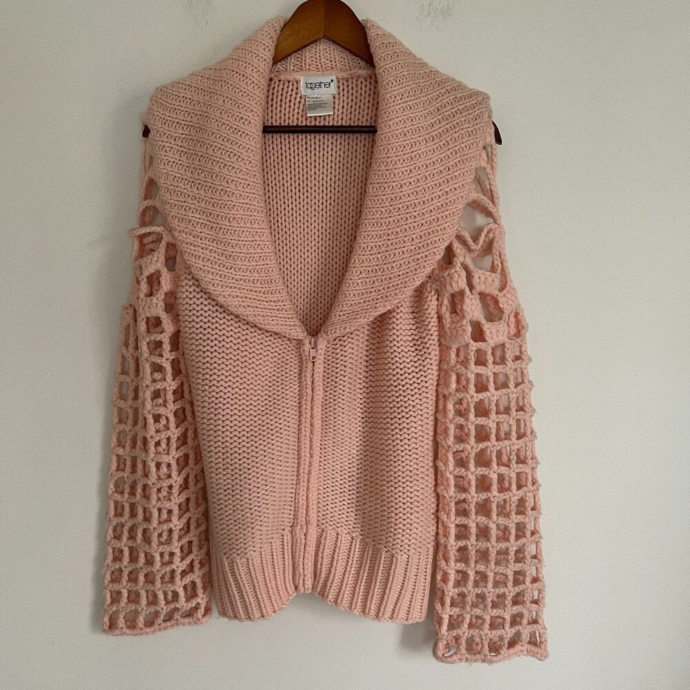 Together Chunky Knit Large Collar Sweater Cardigan Pink Womens Size 4 (XS 2-4)